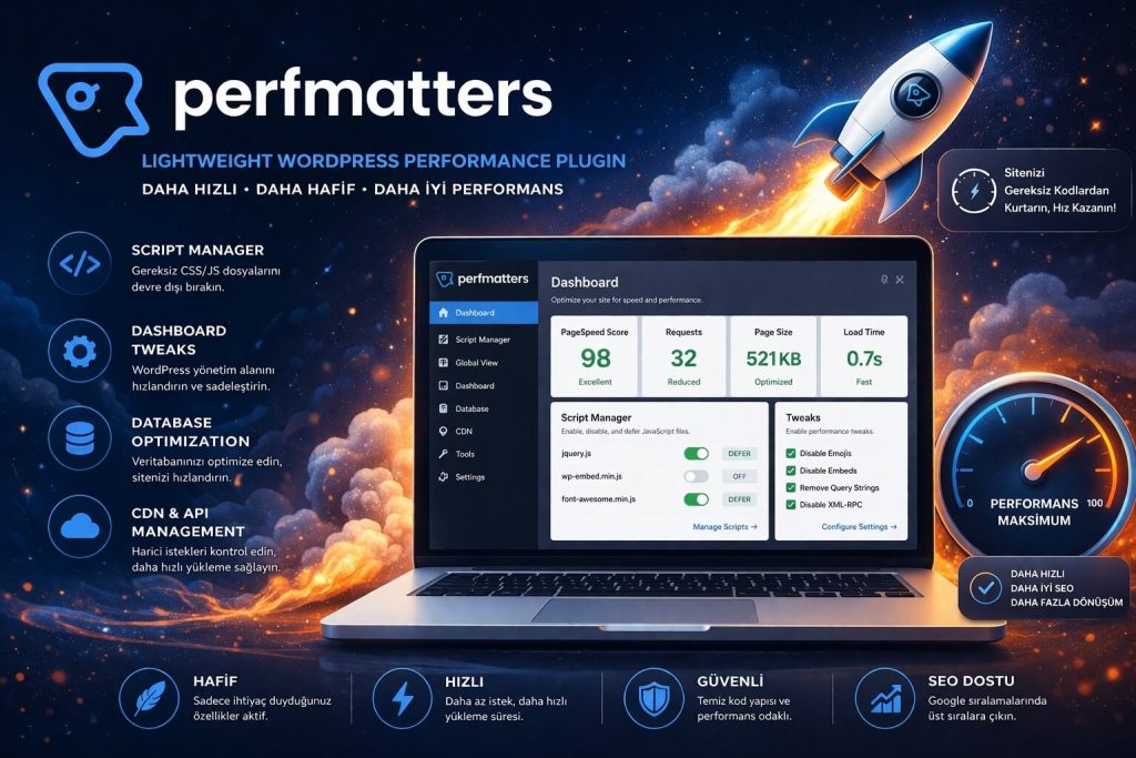 En İyi WordPress Hızlandırma Eklentileri ve Performans Araçları(2026) 4 Perfmatters | En İyi WordPress Hızlandırma Eklentileri